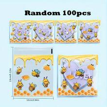 100pcs Yellow Bee Themed Self-Sealing Bags, Honeycomb Pattern Gift Bags For Birthday, Wedding, Baby Shower, Party Decorations, Gift Packaging - View 3