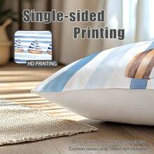 1pc Watercolor Striped Sailboat Print Pillow Cover [No Pillow Insert], 11.81*19.71in(30*50cm)/15.75*23.62in(40*60cm), [Single-Sided Printing], Made Of Polyester, Fresh Summer Style Throw Pillow Case For Sofa, Living Room, Bedroom, Car, Office, Hotel, Homestay Decor, Perfect Gift For Family And Friends - Multicolor - View 3