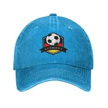 2026 World Cup Germany Soccer Ball Shield Printed Washed Cotton Baseball Cap, Black Unisex Distressed Dad Hat For Fans - Blue - View 2