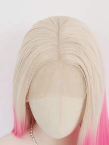 180%密度 13*4 12英寸波浪形合成蕾丝前假发，带婴儿发，耐热透气，合成纤维材质，自然发际线，可自由分缝，适合派对、日常佩戴、音乐节、春夏粉色直发前假发 - 彩色 - 查看 2