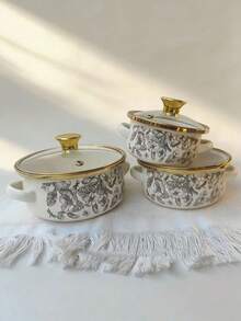 3件套搪瓷陶瓷双耳小火锅带盖，加厚搪瓷陶瓷炖锅，汤锅，拉面锅，迷你火锅，粥锅，保温锅，厨房电器，奶锅，小圆锅，双耳锅加厚汤锅炖锅平底锅电磁炉燃气灶通用家用双耳汤锅炖锅搪瓷陶瓷3件套加厚双耳带盖汤锅，孕妇辅食拉面锅平底锅搪瓷厨具 - 查看 6