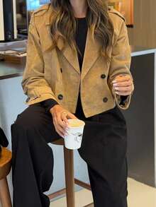 山茶花新款秋冬女装简约短款防风外套 - 淺棕色 - 查看 8