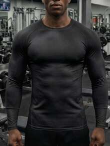 Men's Moisture Wicking Quick Dry Athletic Workout Long Sleeve T-Shirts, Breathable Cool Gym Running Sports Tops - Black - View 2