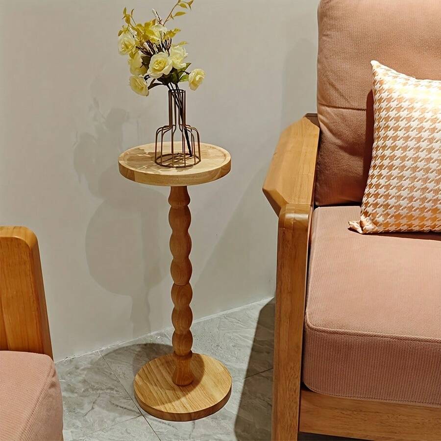 LOVEWE Round Solid Wood Coffee Table With Wood Legs, Modern Decorative Side Table For Small Spaces, Perfect For Plants & Home Decor