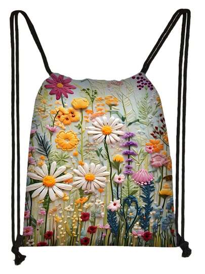 1 pieza Bolsa de cuerdas con diseño floral 3D estilo INS original, mochila deportiva de gran capacidad para exteriores, mochila de senderismo, bolsa de gimnasio, bolsa de cuerdas con dibujos animados lindos