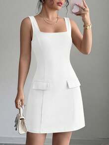 Women's Summer Sleeveless Mini Dress Square Neck A Line Short Cocktail Party Wedding Guest Dresses Graduation Clothes Vacation Club White Dresses For Women - 白色 - 查看 1