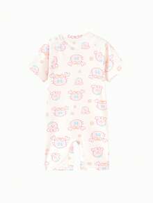Balabala Áo tắm liền thân tay ngắn in hình hoạt hình unisex, chống tia UV, chống clo, thích hợp cho mùa hè. - tông màu hồng - Xem 2