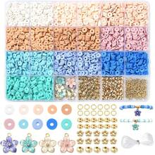 Bohemian Style DIY Bracelet Making Kit: 2200+ Flower Decor & Golden Decor Clay Beads. Multicolor Pink & Blue Friendship Jewelry Craft Set, Suitable For Women - Multicolor - View 5