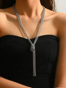 1 buah Kalung Rumbai Simpul Minimalis Fashion Wanita, Cocok untuk Pemakaian Sehari-hari - Perak-N526 - View 2