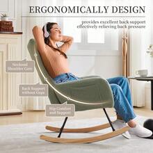 Silla basculante Planeador de guardería, respaldo alto moderno tapizado con peluche, reposabrazos y bolsillos laterales para dormitorio, sala de estar y ángulo de lectura - Verde - Ver 7