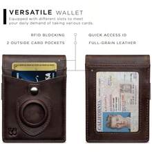 SERMAN BRANDS - portafolios con clip para dinero bolsillo frontal delgado con bloqueo RFID soporte minimalista para tarjetas - Transformador marrón de Texas Aire - Ver 4