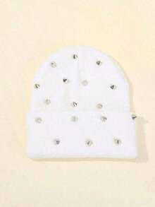 1Pc Men Punk Rivet Beanie Knit Hat,Goth Gothic Skull Caps Winter Warm Beanies Cap Men,Suitable Street Wear.Fall - 多色 2 - 查看 4