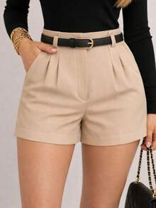 Set Of 3 Women's Tailored High-Waisted Shorts With Elegant Belt - 黑色/棕色/米色 - 查看 4