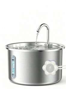 3升/101.45液盎司/0.793加仑不锈钢自动猫咪饮水器 | 静音USB供电宠物喂食器，带水位指示器和蓝色LED灯，金属结构，时尚金属外观，无需电池 - 彩色 - 查看 15