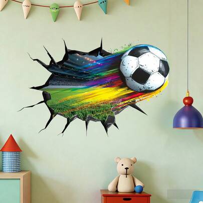 1pc Cool Football Crashing Wall Decal, Self-Adhesive Decorative Sticker, Suitable For Living Room, Dining Room, Bedroom And Other Scenes