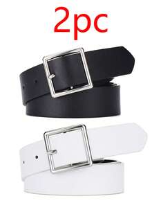 2pcs Men's Denim Belt, Student Waist Belt With PU Buckle, Korean Style Jeans Belt - Multicolor - View 5