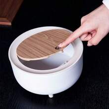 2L Capacity Mini Trash Can With Lid, Compact Plastic Desktop Garbage Bin For Desk Office Coffee Bar Makeup Vanity Bedroom Kitchen Nightstand, Pedal-Operated Elevated Tabletop Waste Collector, Stylish Modern Home Organization Storage Solution White - Xiaoyuan - View 8