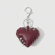 1 chiếc móc khóa hình trái tim rỗng hình tròn, kiểu dáng Gothic ngọt ngào, độc đáo phong cách Y2K, làm thủ công bằng da màu đỏ tía/đen, khâu hai mặt, đính đinh tán, thích hợp làm phụ kiện túi xách cho nữ, bé gái, chị em gái, bạn bè, dùng hàng ngày hoặc làm quà tặng ngày lễ. - Nhiều màu - Xem 5