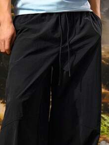 CAMEL CROWN Pantalones casuales para hombre, pantalones rectos de seda de hielo para primavera/verano con protección solar, ajuste delgado, secado rápido, cintura suelta y cintura alta - Fantasma negro - Ver 2