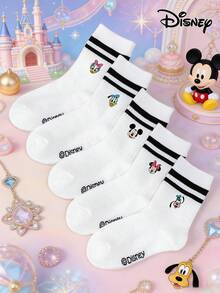 Disney Bộ 5 đôi tất giữ ấm chân in hình nhân vật hoạt hình, gồm Stitch và Daisy Duck, màu trắng với hai sọc. - Nhiều màu - Xem 2