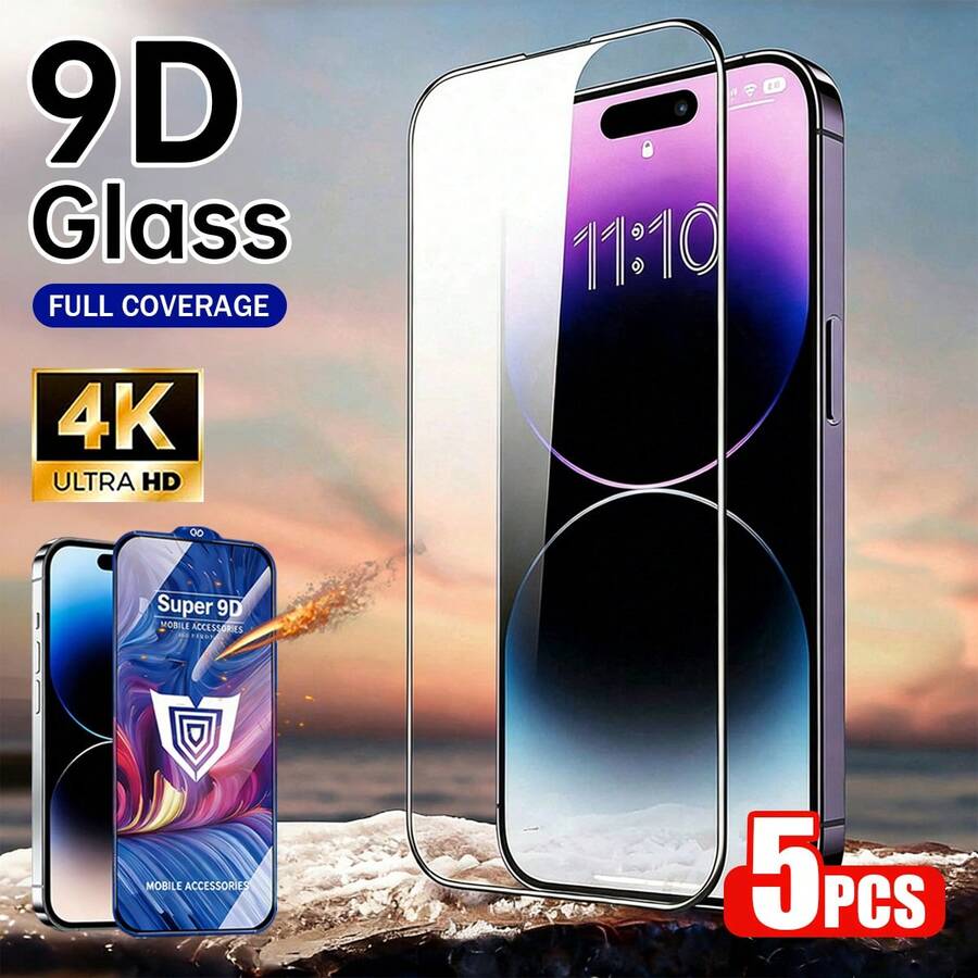 Yezodawee 防震钢化玻璃膜 5 片装,全屏覆盖,高透光率,兼容 17 Pro Max/17 Air/16e/16 Plus/16 Pro Max/15 Pro Max/14 Pro Max/13 Mini/12/11 Pro Max/X/XR/XS Max,防指纹,高清透明,9H 硬度,防震,完美贴合,兼容手机壳,春季礼物 - 無色 - 查看 1