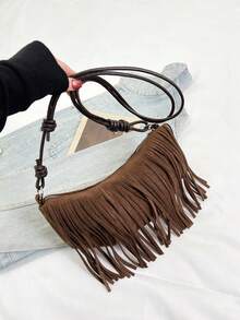 Matte Retro Korean Style Fashion Versatile Tassel Shoulder Crossbody Dumpling Handbag - Brown - View 7