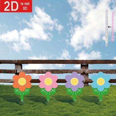 4 piezas Señales de jardín de primavera 2D planas de acrílico con estaca - Decoración de plástico para el jardín, patio, cerca y arte de jardín, de colores vibrantes y llamativos, fácil de insertar en exteriores, decoración de jardín duradera, diseño floral divertido, 2D plano