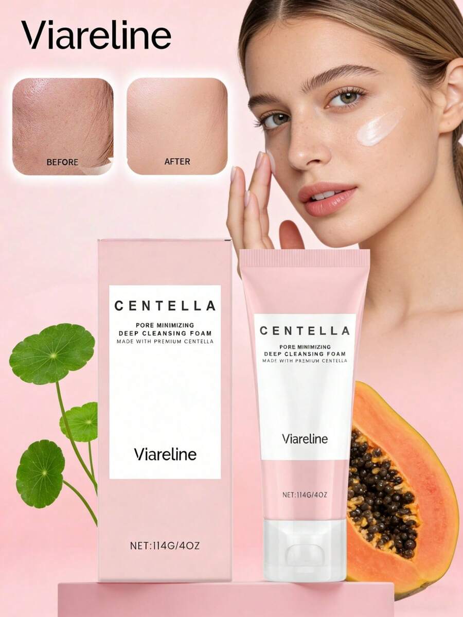 Viareline 114g Centella Facial Foam Cleanser - Deep Cleansing Pores Remove Dirt & Excess Grease Reduce Blackheads Improve Skin Texture Smoother Refreshing Oil Control Relieve Discomfort - Centella - 查看 1