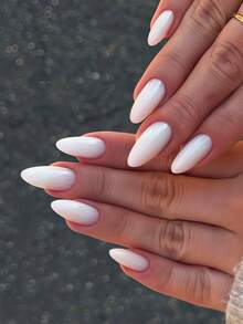24pcs Almond Shaped Minimalist Elegant White Solid Color Nail Stickers, Soft Milky White Full Coverage Fake Nails Set, Includes 1 Sheet Of Nail Stickers And 1 Mini Nail File, Random Delivery - White - View 6