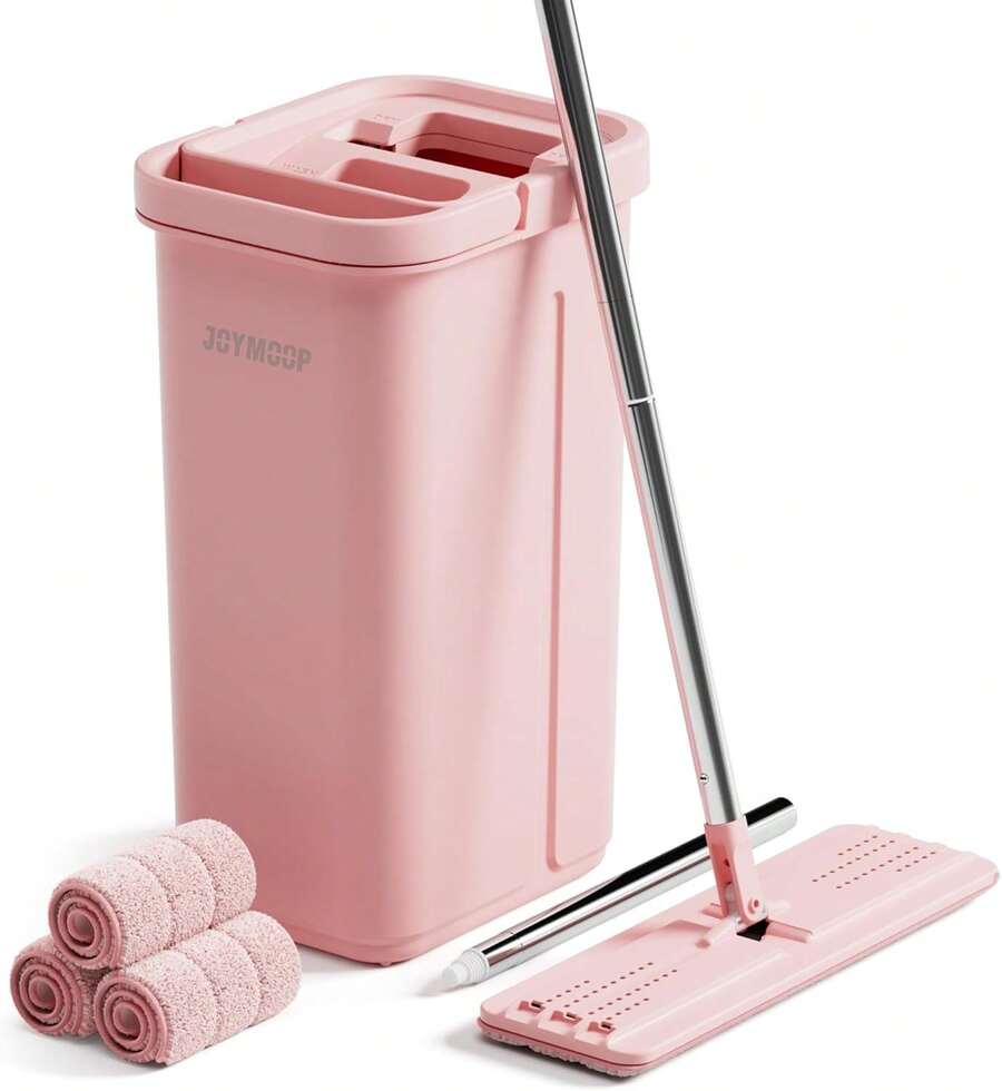 2026 Hot Spring Summer Popular Pink Mop And Bucket With Wringer Set For Home, Includes 3 Reusable Microfiber Mop Pads, Hands-Free Self-Cleaning System, Multi-Functional Cleaner For Floor, Wall, Window, Baseboards,  For Hardwood, Tile, Vinyl, Laminate, Household Cleaning Tool For Kitchen, Living Room, Office, Ideal For Daily Use, Birthday Party, Holiday Cleaning & Perfect Festival Birthday Gift For Family, Friends, Homeowners - 粉紅色的 - 查看 1