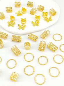 35件套合金蝴蝶发圈发夹，朋克波西米亚Y2K嘻哈风格发饰，辫子发饰，适合女性和女孩，夏季、假日、旅行 - 金色 - 查看 4