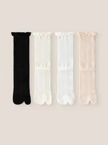 1/2/4/7 đôi tất nữ nhiều màu sắc có khe hở ngón chân, tất lưới thoáng khí dài đến bắp chân, tất ống dài có bèo nhún, tất kiểu ba lê Y2K để phối với giày xỏ ngón, mùa xuân/hè. - Nhiều màu - Xem 16