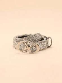 1pc Women's Black PU Leather Half Moon & Pattern Waist Belt Summer, School Fall, Autumn, Halloween - màu đen - Xem 4