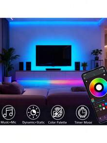Strisce luminose LED intelligenti da 1 a 20 metri con telecomando senza fili a infrarossi, cambio di colore e sincronizzazione musicale con controllo tramite app e telecomando, alimentate tramite USB, ideali per sfondo TV, atmosfera da camera da letto e decorazioni per feste, Ognissanti, Natale, compleanni - Multicolore - Visualizzare 2