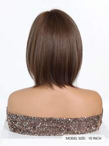 10 Inch Brown With Gray Highlights Short Layered Bobo Wig, Heat Resistant Synthetic Wig, Natural For Daily, Party, Office Wear - Brown - View 4