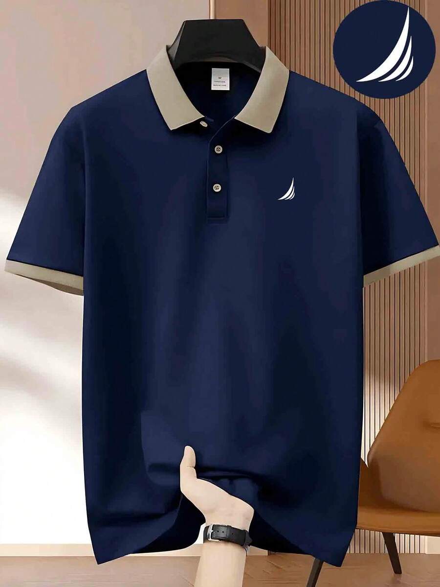 Men's Printed Polo Shirt, Men's Top, 230gLocalPolyester Comfortable Breathable Summer CasualPrinted Golf Polo Shirt 1. - 藏蓝色 - 查看 1
