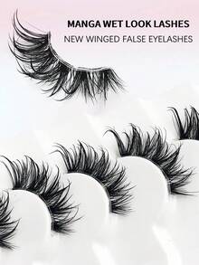 Asiteo 7 Pairs Messy Spiky Wet Look False Eyelashes Natural Half Eye Cat Eye False Eyelashes, Transparent Band,Doll Eye Styles, Create Cat Eye Makeup Effect, Long & Thin, Soft & Natural Looking Fake Lashes, Strip Eyelashes - Black - View 5