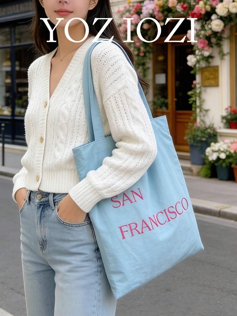 Back To School Season Korean & Japanese Niche Design Fashion Minimalist Large Capacity Casual Underarm Tote Bag, Handbag, Shoulder Bag, Student Tote Bag For Campus - Baby Blue - View 1