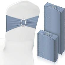 150 Pieces Spandex Stretch Chair Sashes Bows Elastic Chair Cover Bands Ties With Slider Wedding Party Reception Events Universal Ceremony Banquet Decorations (Gold) - Dusty Blue - View 1