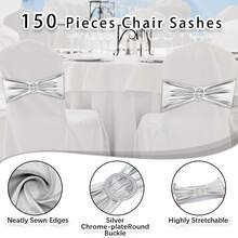 150 Pieces Spandex Stretch Chair Sashes Bows Elastic Chair Cover Bands Ties With Slider Wedding Party Reception Events Universal Ceremony Banquet Decorations (Gold) - Silver - View 3