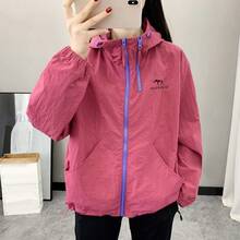Áo khoác gió nữ mùa xuân/thu, áo khoác thể thao ngoài trời chống thấm nước, áo mưa có mũ nhẹ thoáng khí thích hợp cho chạy bộ, đạp xe, leo núi. - Màu Hồng Tươi - Xem 13