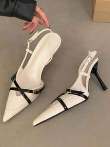 Zapatos de tacón alto con punta fina y lazo, de estilo Mary Jane, con perlas rojas, de tacón alto y sexy para mujeres - Beis - Ver 2