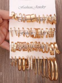 Bộ 12-60 chiếc khuyên tai kim loại mạ vàng sang trọng, không gây dị ứng, thiết kế hình học tối giản dành cho nữ, vòng lớn đính ngọc trai giả, phù hợp đeo hàng ngày, dự tiệc và đi nghỉ mát. - Vàng - Xem 13