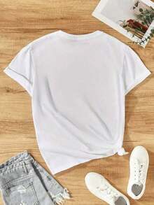 LuxuryCamiseta playera gráfica dama mujer manga corta cuello redondo casual cómoda fresca ligera moderna juvenil corte regular estampado lotería mexicana viva méxico corazón cartas florPhone - Blanco - Ver 4