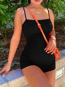 Parara Maternity Jumpsuit, Tight & Comfortable, Suitable For All Seasons, Fashionable Layering, Casual/Sports Style, Suitable For Dates, Daily Wear, Halloween, And Home Wear Black - Black - View 2