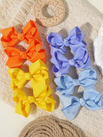 4 piezas Pasadores de pelo con lazo de unicolor acanalado, de satén acanalado de alta calidad, sin daños, de estilo académico fresco, adecuados para atuendos escolares/universitarios