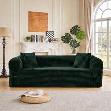 2-In-1 Convertible Sleeper Sofa Bed,3 Seats Compression Sofa With Fixed-Shape Frame, 82.67" Comfy Floor Couch With Pillows Hybrid Sofa Pocketed Spring - 墨綠色 - 查看 1