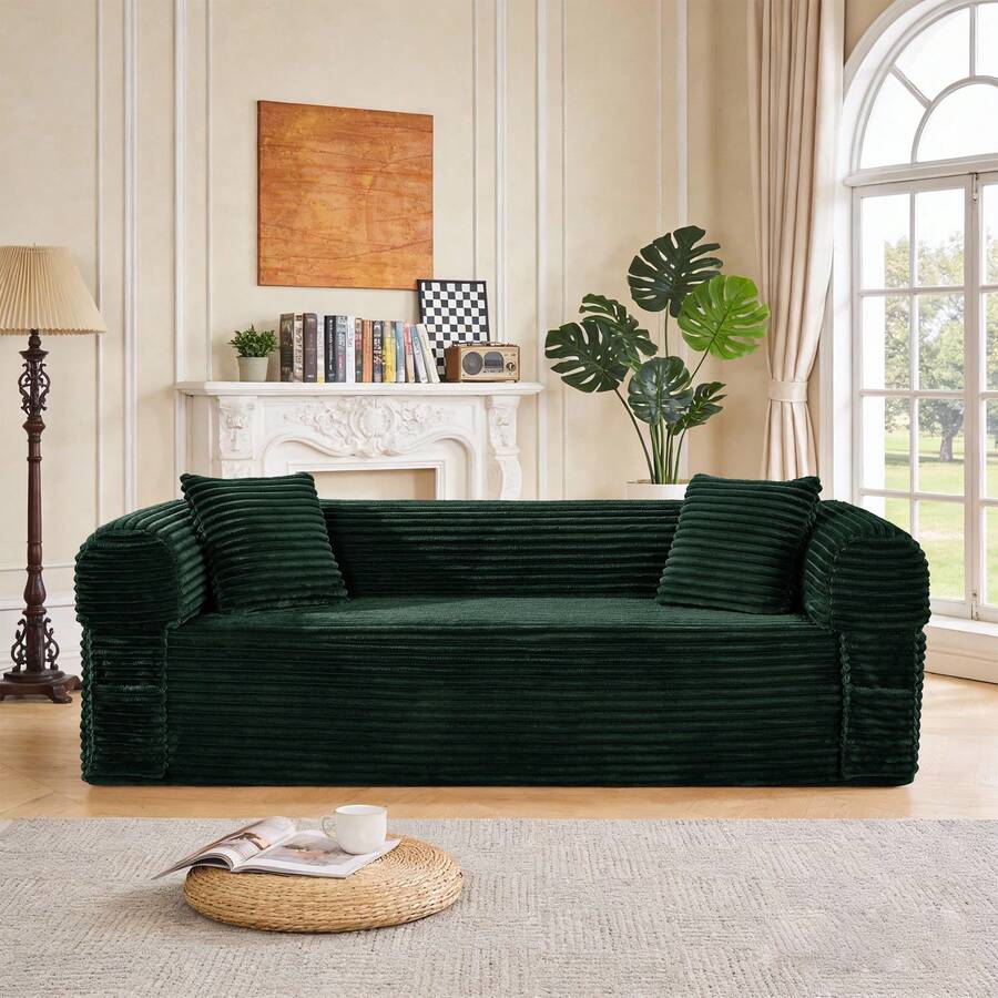 2-In-1 Convertible Sleeper Sofa Bed,3 Seats Compression Sofa With Fixed-Shape Frame, 82.67" Comfy Floor Couch With Pillows Hybrid Sofa Pocketed Spring - Màu xanh lá cây đậm - Xem 1