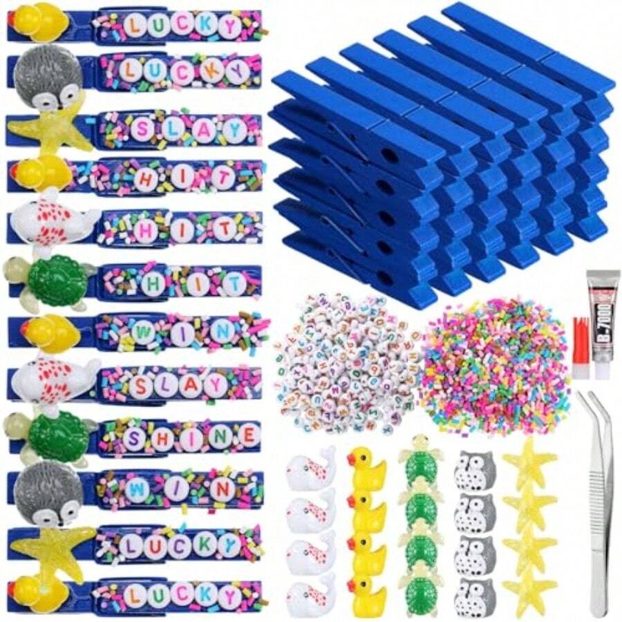 40 Sets Cheer Pins Multicolored Spirit Clips Volleyball Clothespins For Backpacks 400 Pcs Colored Beads Decorations For Cheer Team Gifts Bulk Deep BlueClassic - Deep Blue - View 1