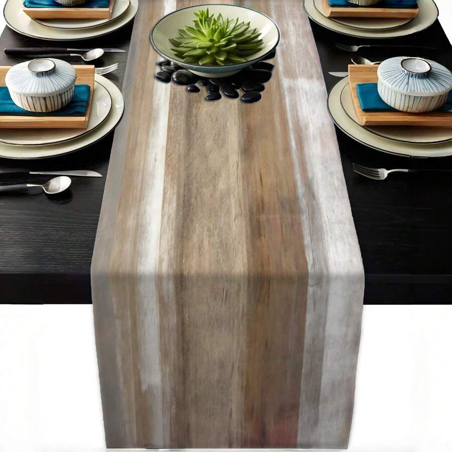 [Country Style Table Runner] Country Brown And Gray Table Runner - Modern Farmhouse Linen Style With Black Marble Decor, Suitable For Kitchen, Dining Room, Coffee Table And Party Decoration, Kitchen Decor - Brown - View 1